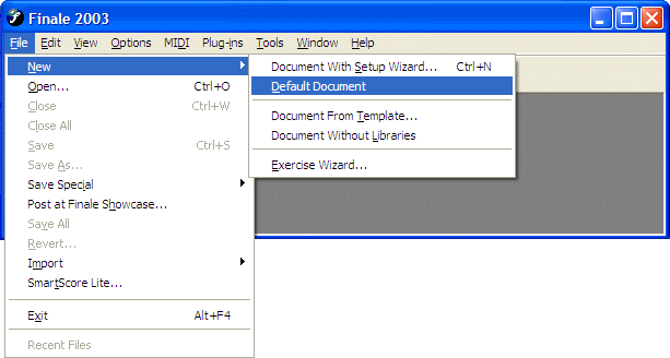 Default Document menu item